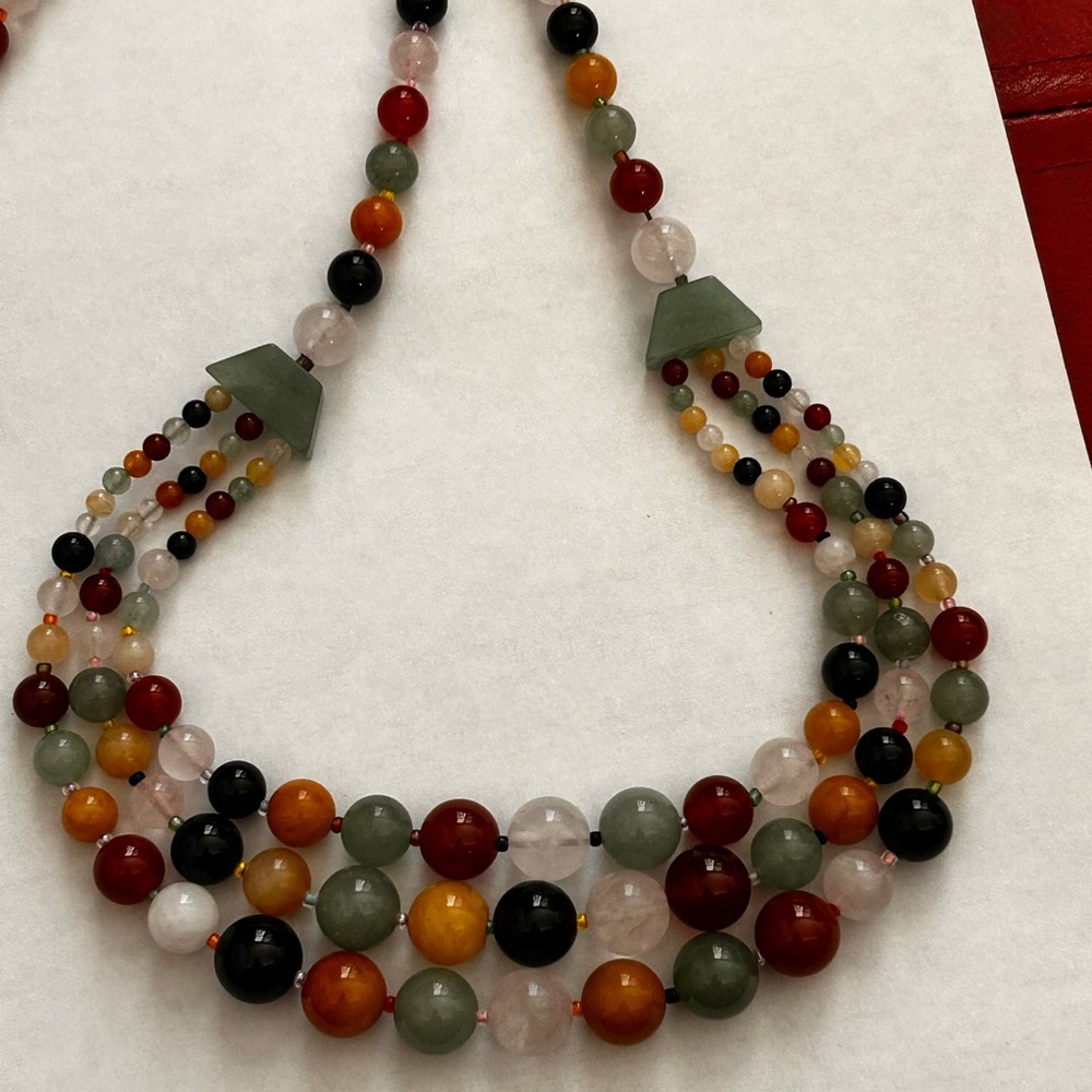 Vintage Multicolor Beaded Semi precious stone Necklace
